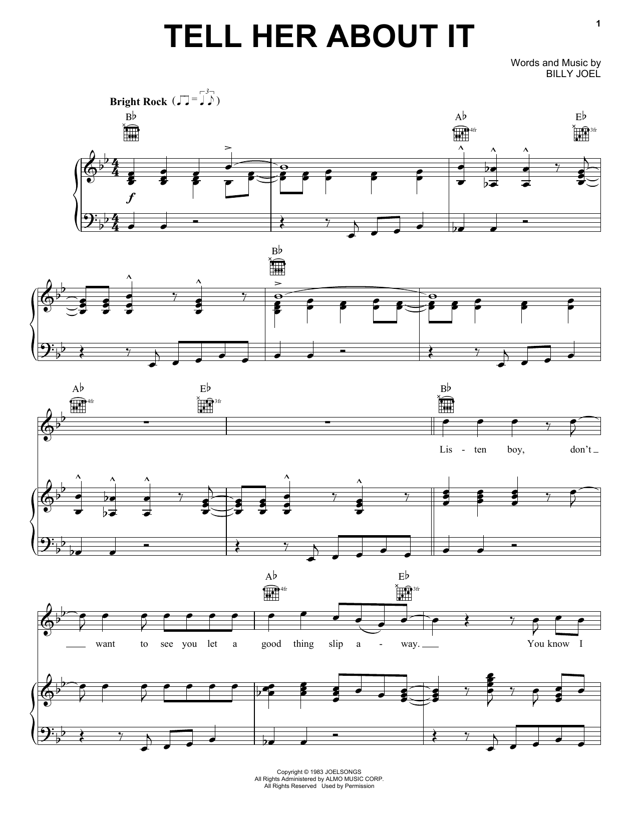 Download Billy Joel Tell Her About It sheet music and printable PDF score & Rock music notes