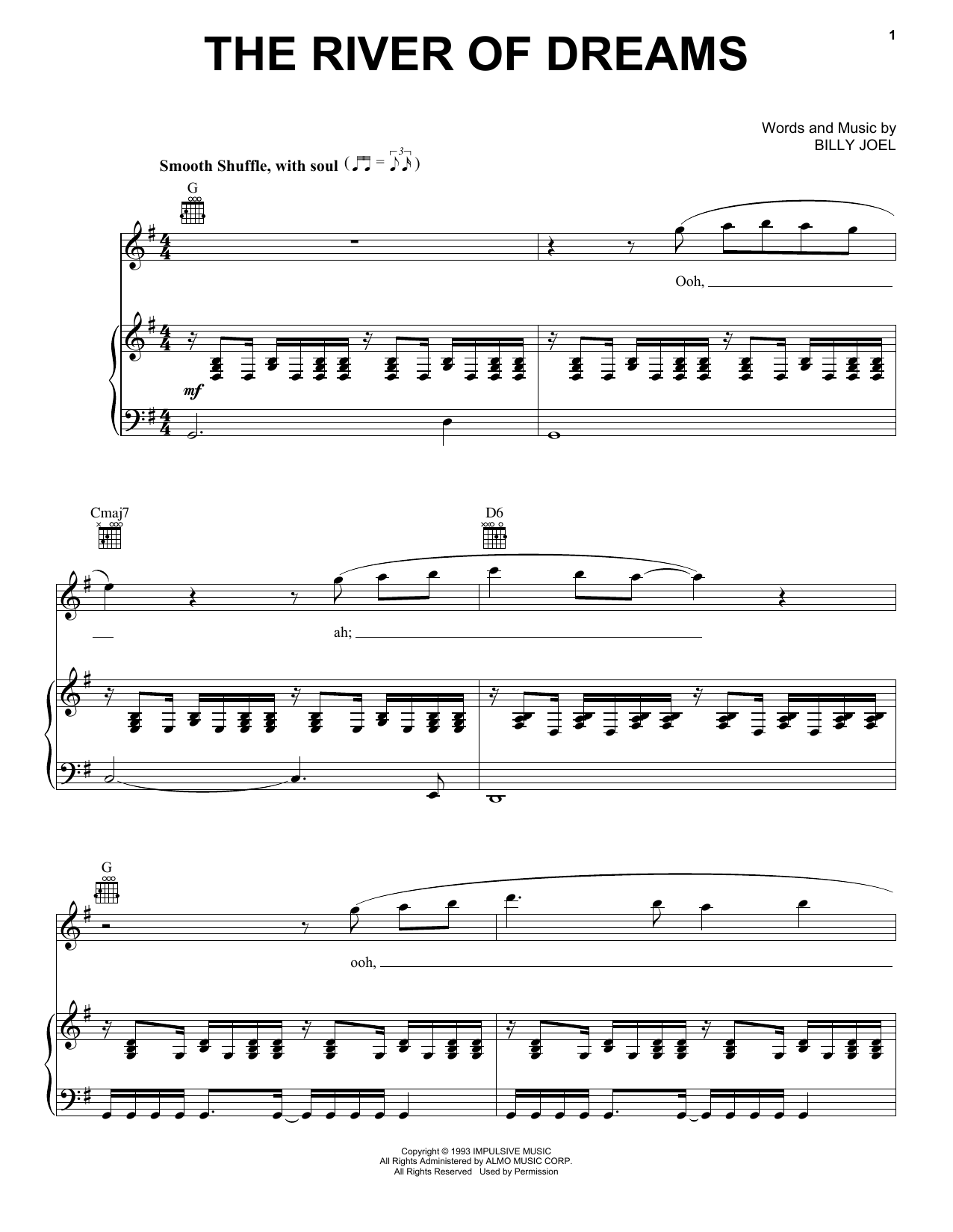 Preview Billy Joel The River Of Dreams Rock sheet music, notes and chords for Piano, Vocal & Guitar (Right-Hand Melody), SKU: 18314 Download Billy Joel The River Of Dreams sheet music and printable PDF score & Rock music notes