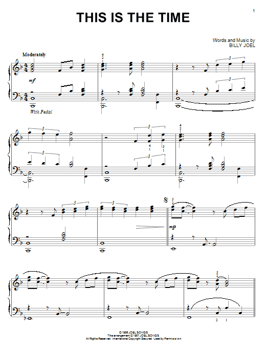 Preview Billy Joel This Is The Time Rock sheet music, notes and chords for Piano, SKU: 70094 Download Billy Joel This Is The Time sheet music and printable PDF score & Rock music notes
