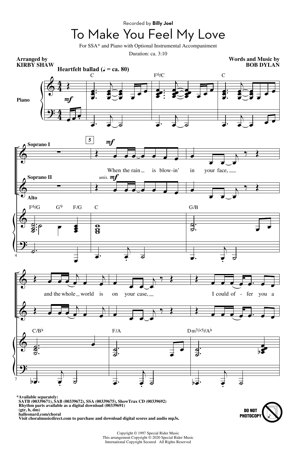 Download Billy Joel To Make You Feel My Love (arr. Kirby Shaw) sheet music and printable PDF score & Pop music notes