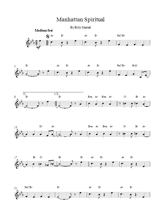 Download Billy Maxted Manhattan Spiritual sheet music and printable PDF score & Jazz music notes