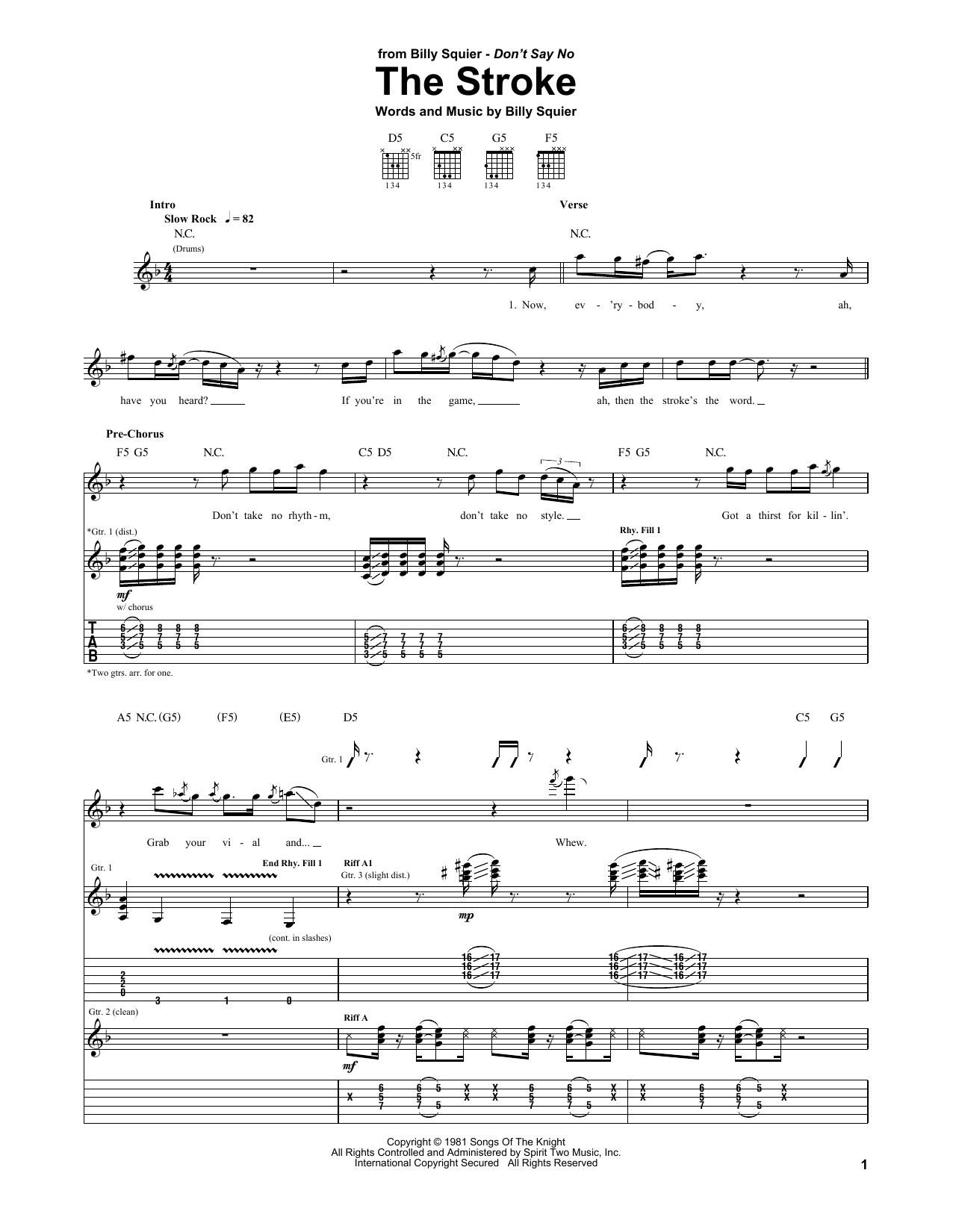 Preview Billy Squier The Stroke Rock sheet music, notes and chords for Guitar Tab, SKU: 28025 sheet music, piano notes, chords, guitar tabs, score, transpose, transcribe, how to play, guide, download, learn, tutorial, progression, song, artist, awards, billboard, mtv, vh1, tour, single, album, release