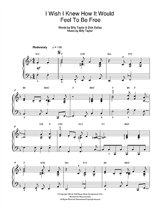 Download Billy Taylor I Wish I Knew How It Would Feel To Be Free sheet music and printable PDF score & Jazz music notes
