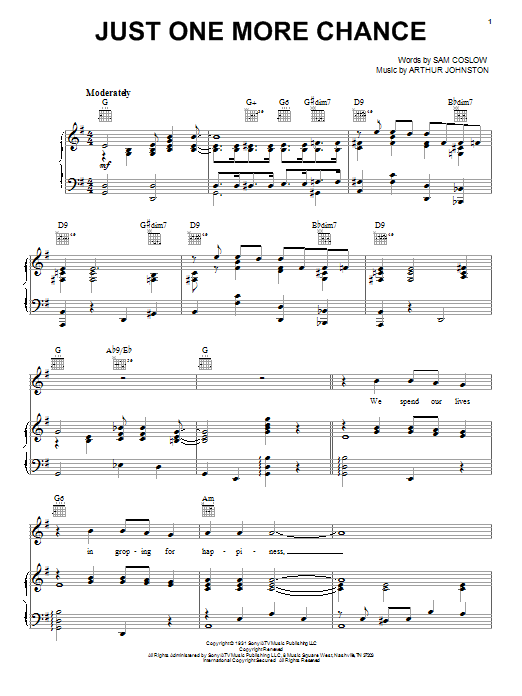 Preview Bing Crosby Just One More Chance Pop sheet music, notes and chords for Easy Piano, SKU: 69955 Download Bing Crosby Just One More Chance sheet music and printable PDF score & Pop music notes