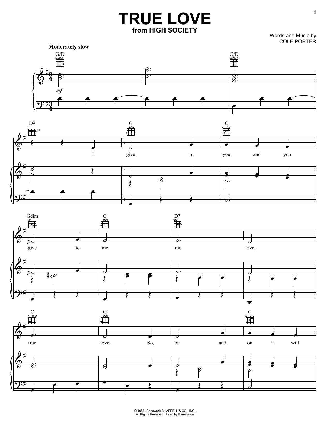 Download Cole Porter True Love sheet music and printable PDF score & Jazz music notes