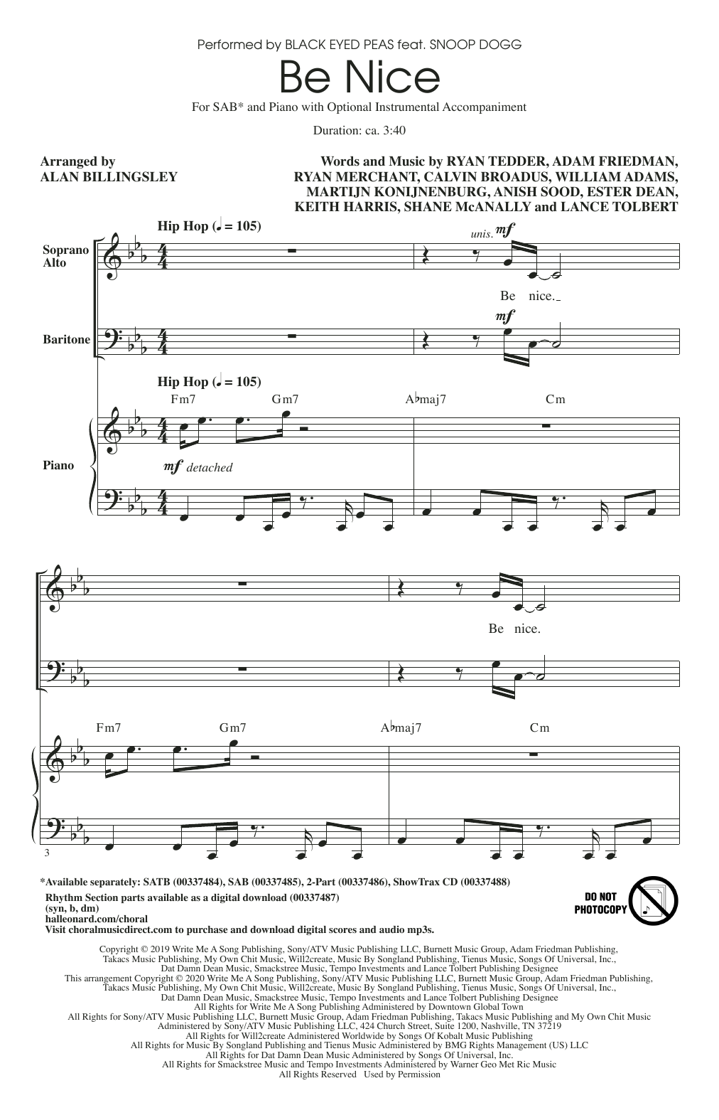 Download Black Eyed Peas Be Nice (feat. Snoop Dogg) (arr. Alan Billingsley) sheet music and printable PDF score & Concert music notes