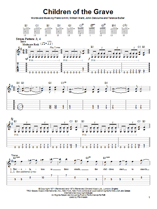 Preview Black Sabbath Children Of The Grave Rock sheet music, notes and chords for Ukulele with strumming patterns, SKU: 122683 sheet music, piano notes, chords, guitar tabs, score, transpose, transcribe, how to play, guide, download, learn, tutorial, progression, song, artist, awards, billboard, mtv, vh1, tour, single, album, release