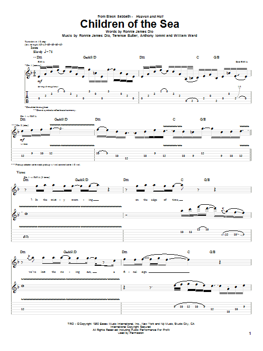 Preview Black Sabbath Children Of The Sea Pop sheet music, notes and chords for Guitar Tab, SKU: 62734 Download Black Sabbath Children Of The Sea sheet music and printable PDF score & Pop music notes