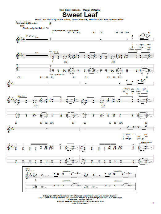 Preview Black Sabbath Sweet Leaf Rock sheet music, notes and chords for Lyrics & Chords, SKU: 114638 sheet music, piano notes, chords, guitar tabs, score, transpose, transcribe, how to play, guide, download, learn, tutorial, progression, song, artist, awards, billboard, mtv, vh1, tour, single, album, release