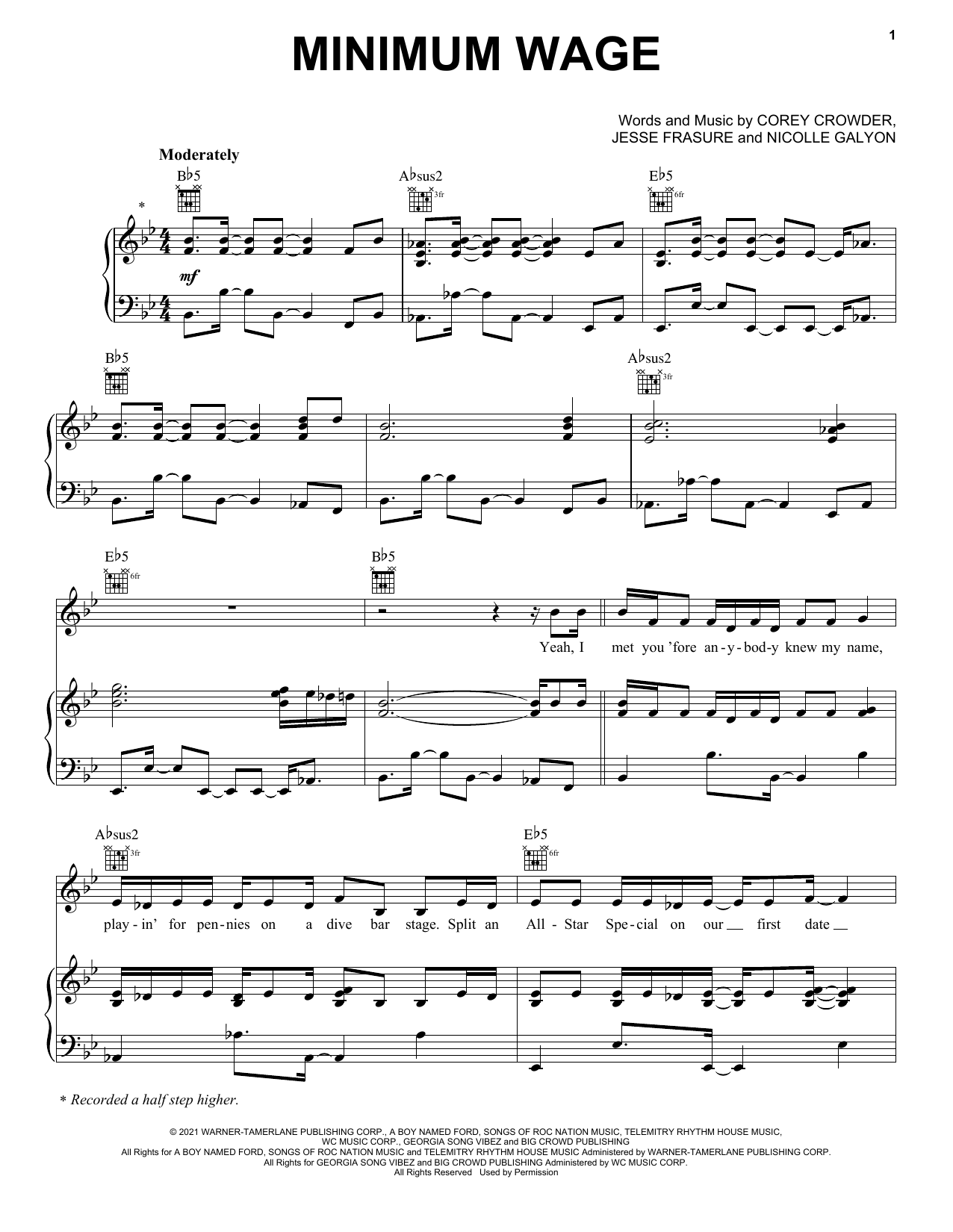 Download Blake Shelton Minimum Wage sheet music and printable PDF score & Country music notes