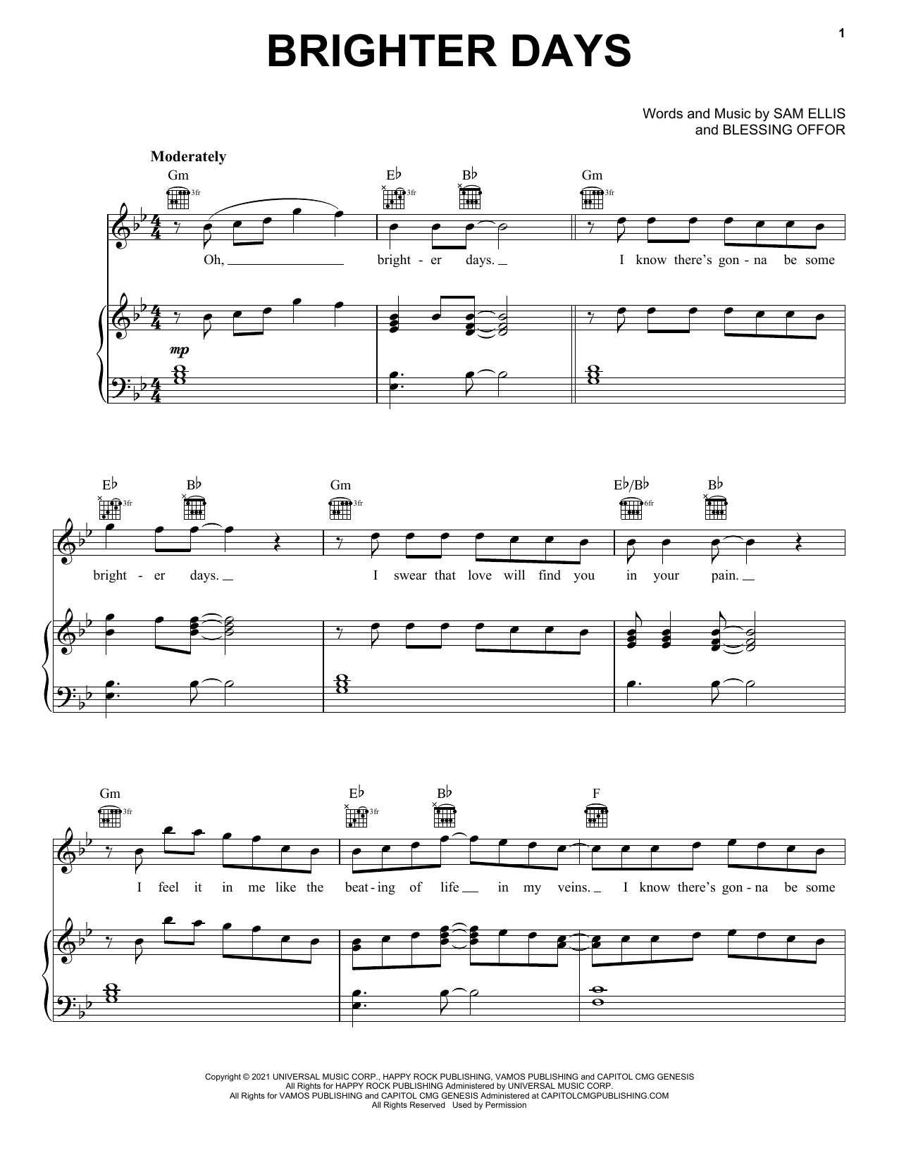Download Blessing Offor Brighter Days sheet music and printable PDF score & Pop music notes