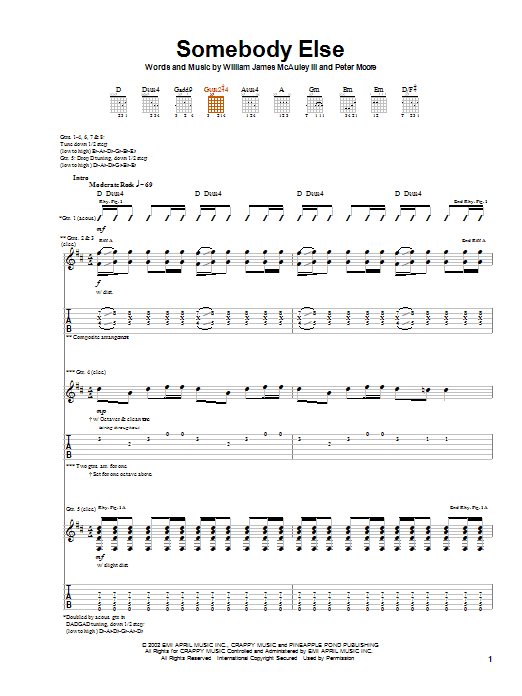 Download Bleu Somebody Else sheet music and printable PDF score & Rock music notes