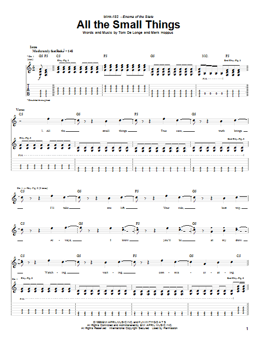 Download Blink-182 All The Small Things sheet music and printable PDF score & Rock music notes