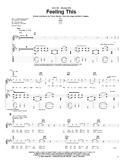 Download Blink-182 Feeling This sheet music and printable PDF score & Pop music notes
