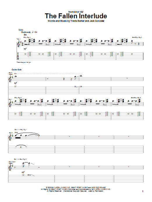 Download Blink-182 The Fallen Interlude sheet music and printable PDF score & Pop music notes