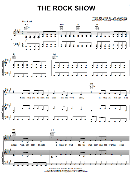 Preview Blink-182 The Rock Show Rock sheet music, notes and chords for Easy Guitar Tab, SKU: 69896 Download Blink-182 The Rock Show sheet music and printable PDF score & Rock music notes