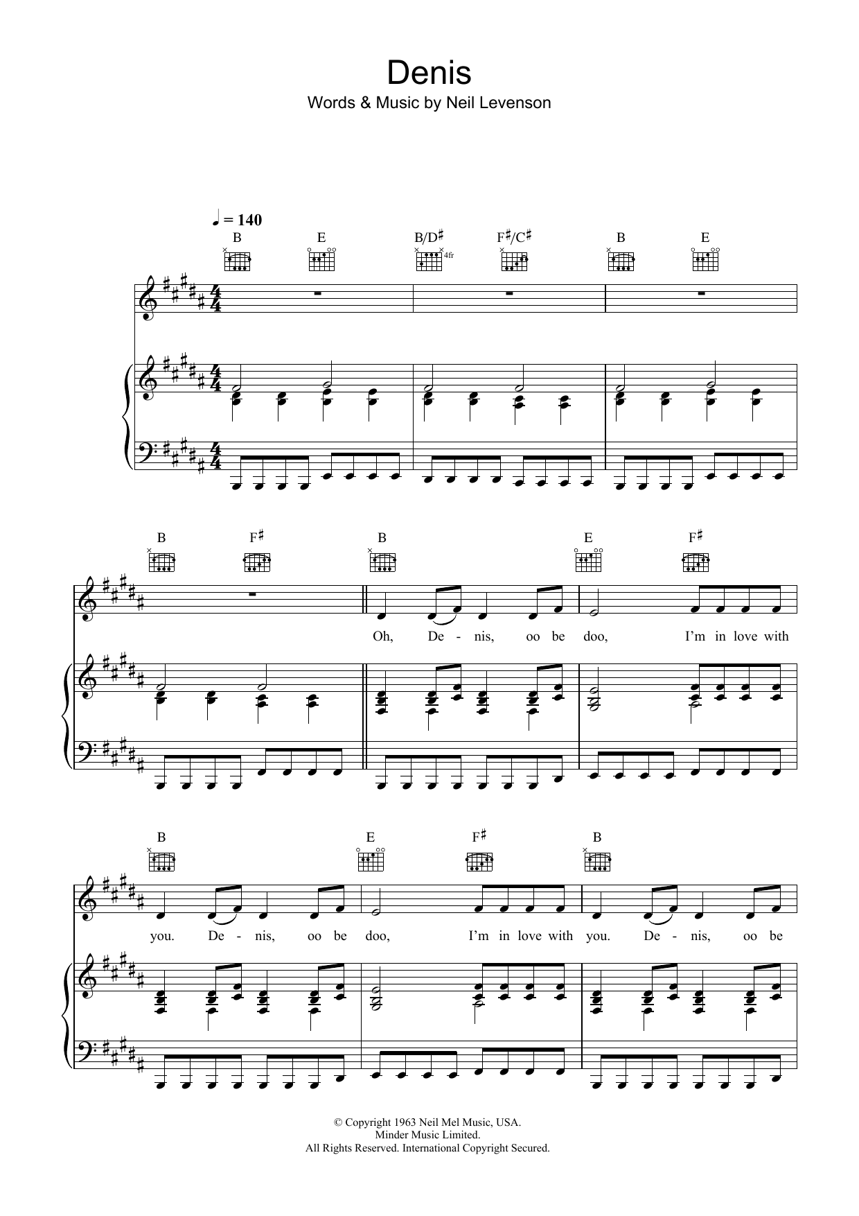 Download Blondie Denis sheet music and printable PDF score & Pop music notes