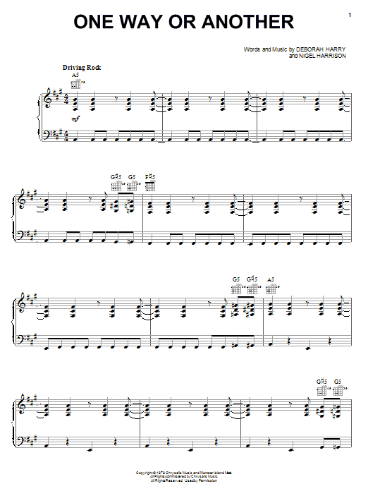 Download Blondie One Way Or Another sheet music and printable PDF score & Pop music notes