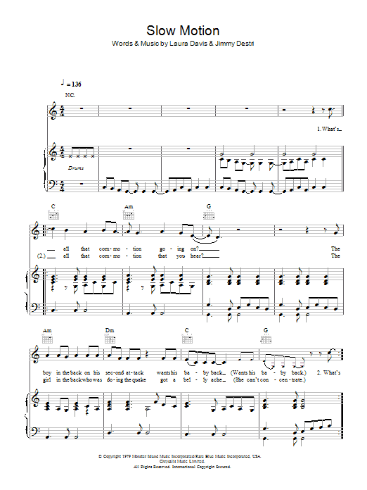 Download Blondie Slow Motion sheet music and printable PDF score & Rock music notes