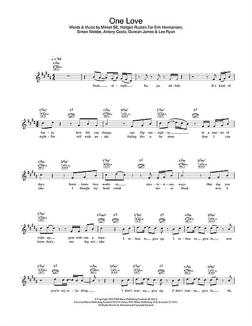 Download Blue One Love sheet music and printable PDF score & Pop music notes