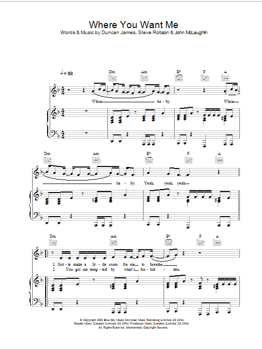 Download Blue Where You Want Me sheet music and printable PDF score & Pop music notes
