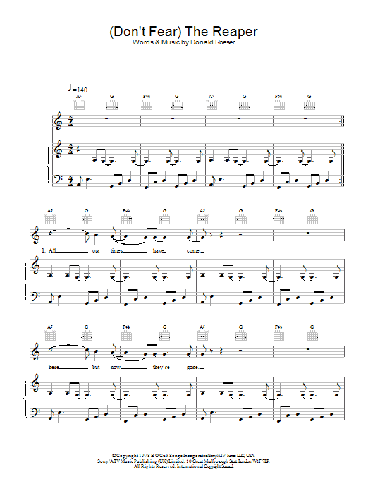 Download Blue Oyster Cult (Don't Fear) The Reaper sheet music and printable PDF score & Rock music notes