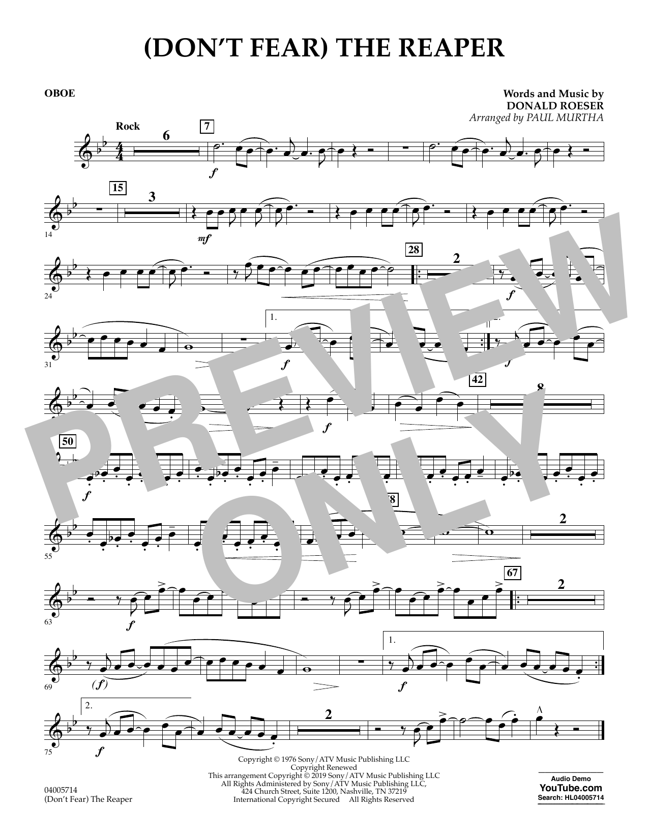 Blue Oyster Cult Don T Fear The Reaper Arr Paul Murtha Oboe Sheet Music Download Printable Pop Pdf Concert Band Score Sku Blue Oyster Cult Don T Fear The Reaper Arr Paul Murtha Oboe Sheet Music Download Printable Pop Pdf Concert Band Score Sku