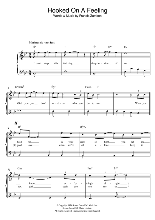 Preview Blue Swede Hooked On A Feeling Film and TV sheet music, notes and chords for Keyboard, SKU: 125804 sheet music, piano notes, chords, guitar tabs, score, transpose, transcribe, how to play, guide, download, learn, tutorial, progression, song, artist, awards, billboard, mtv, vh1, tour, single, album, release