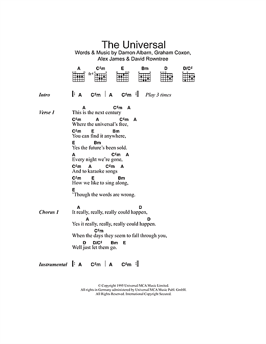 Blur The Universal Sheet Music Download Printable Pop Pdf Score How To Play On Guitar Tab Sku