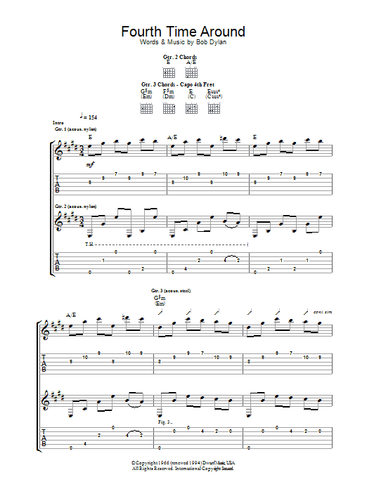 Download Bob Dylan Fourth Time Around sheet music and printable PDF score & Rock music notes