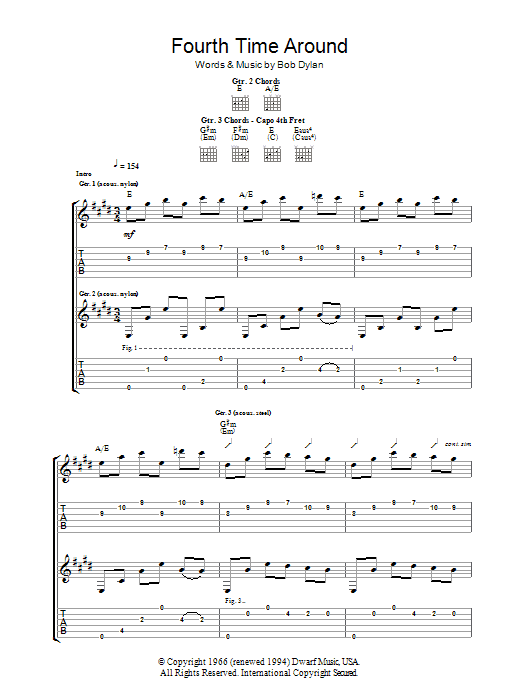 Download Bob Dylan 4th Time Around sheet music and printable PDF score & Rock music notes