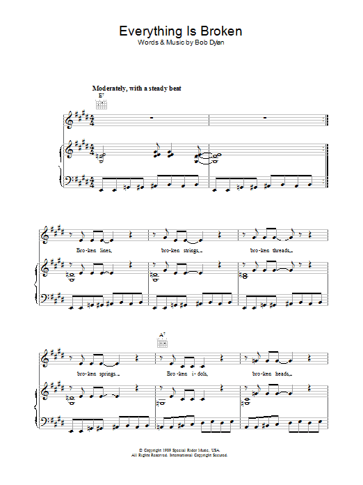 Download Bob Dylan Everything Is Broken sheet music and printable PDF score & Rock music notes