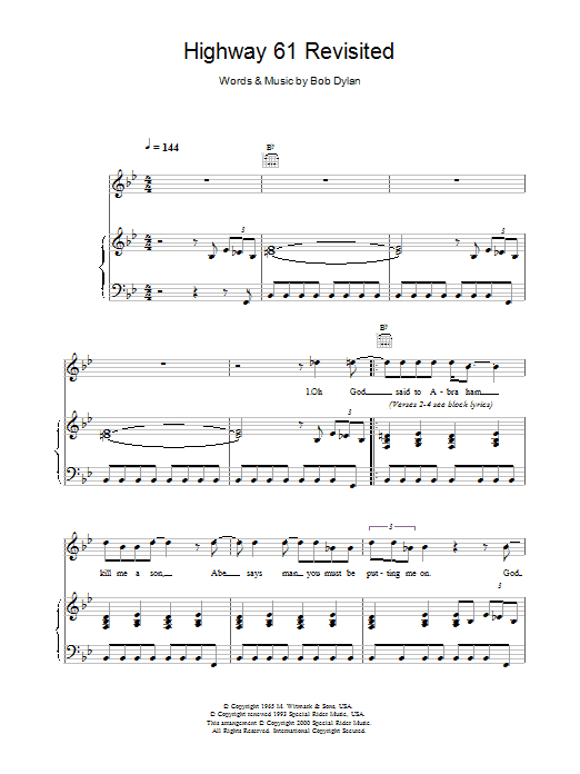 Preview Bob Dylan Highway 61 Revisited Rock sheet music, notes and chords for Piano, Vocal & Guitar, SKU: 13788 Download Bob Dylan Highway 61 Revisited sheet music and printable PDF score & Rock music notes