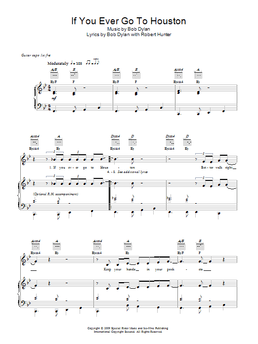 Download Bob Dylan If You Ever Go To Houston sheet music and printable PDF score & Pop music notes