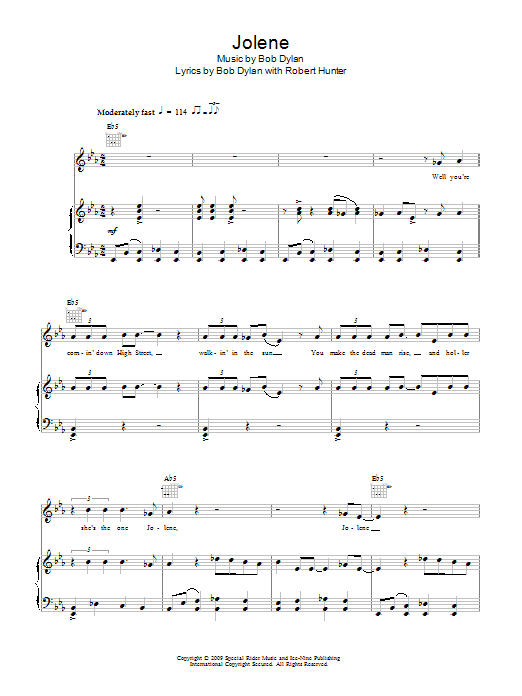Preview Bob Dylan Jolene Folk sheet music, notes and chords for Piano, Vocal & Guitar (Right-Hand Melody), SKU: 47834 Download Bob Dylan Jolene sheet music and printable PDF score & Folk music notes