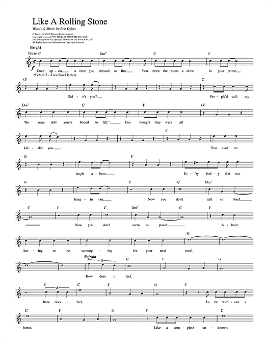 Bob Dylan Like A Rolling Stone Sheet Music Notes Chords Download Printable Guitar Tab Play Along Sku 153243