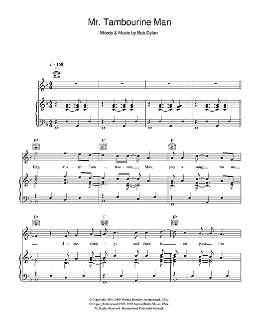 Mr Tambourine Man Sheet Music Notes Bob Dylan Chords Download Pop Notes Guitar Tab Pdf Printable