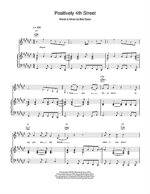 Preview Bob Dylan Positively 4th Street Folk sheet music, notes and chords for Piano Chords/Lyrics, SKU: 357903 sheet music, piano notes, chords, guitar tabs, score, transpose, transcribe, how to play, guide, download, learn, tutorial, progression, song, artist, awards, billboard, mtv, vh1, tour, single, album, release