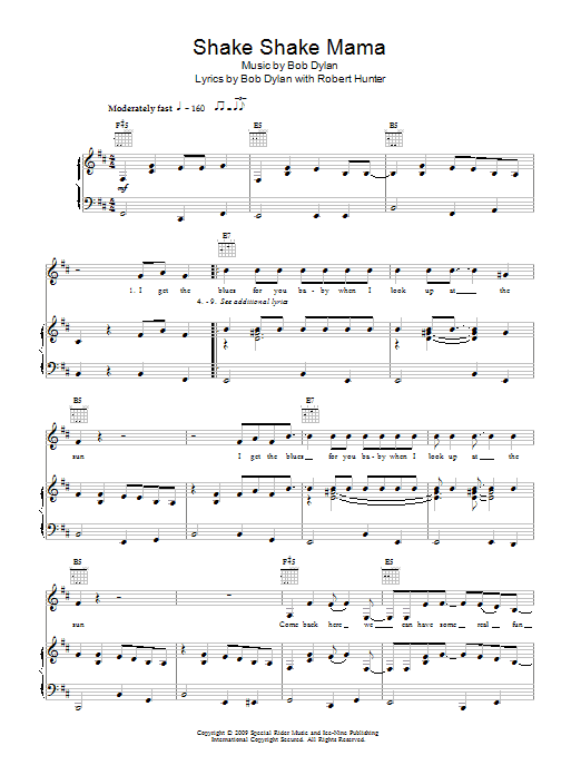 Download Bob Dylan Shake Shake Mama sheet music and printable PDF score & Pop music notes