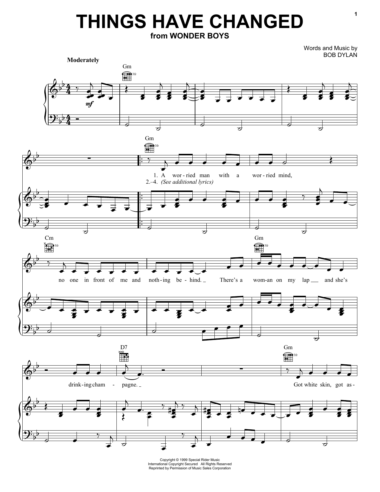 Download Bob Dylan Things Have Changed sheet music and printable PDF score & Rock music notes