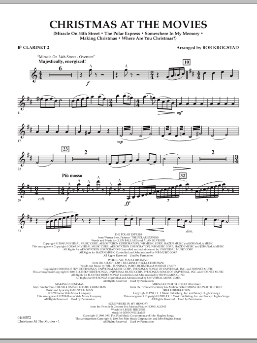 Preview Bob Krogstad Christmas At The Movies - Bb Clarinet 2 Christmas sheet music, notes and chords for Full Orchestra, SKU: 286332 sheet music, piano notes, chords, guitar tabs, score, transpose, transcribe, how to play, guide, download, learn, tutorial, progression, song, artist, awards, billboard, mtv, vh1, tour, single, album, release