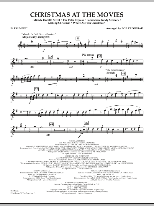 Preview Bob Krogstad Christmas At The Movies - Bb Trumpet 1 Christmas sheet music, notes and chords for Full Orchestra, SKU: 286335 sheet music, piano notes, chords, guitar tabs, score, transpose, transcribe, how to play, guide, download, learn, tutorial, progression, song, artist, awards, billboard, mtv, vh1, tour, single, album, release