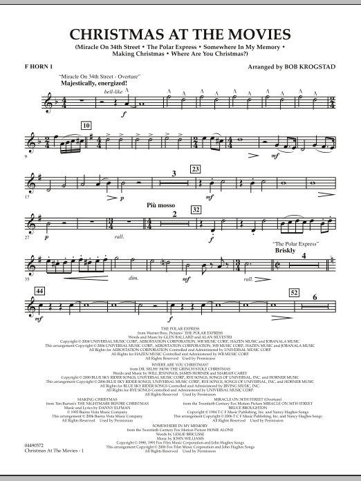 Preview Bob Krogstad Christmas At The Movies - F Horn 1 Christmas sheet music, notes and chords for Full Orchestra, SKU: 286338 sheet music, piano notes, chords, guitar tabs, score, transpose, transcribe, how to play, guide, download, learn, tutorial, progression, song, artist, awards, billboard, mtv, vh1, tour, single, album, release