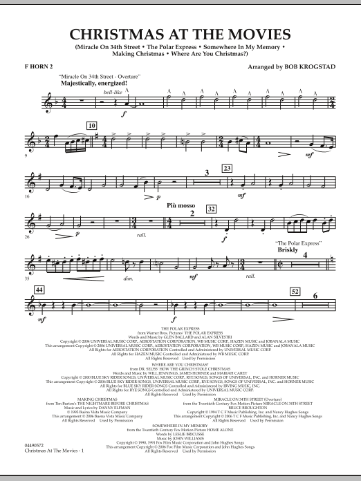 Preview Bob Krogstad Christmas At The Movies - F Horn 2 Christmas sheet music, notes and chords for Full Orchestra, SKU: 286339 sheet music, piano notes, chords, guitar tabs, score, transpose, transcribe, how to play, guide, download, learn, tutorial, progression, song, artist, awards, billboard, mtv, vh1, tour, single, album, release