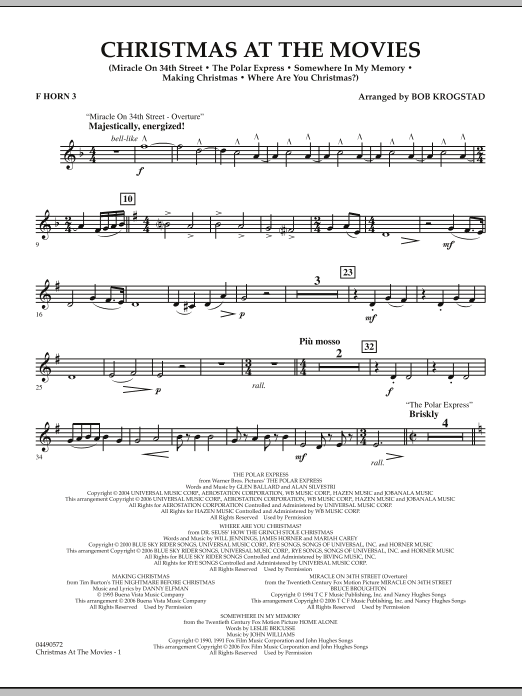 Preview Bob Krogstad Christmas At The Movies - F Horn 3 Christmas sheet music, notes and chords for Full Orchestra, SKU: 286340 sheet music, piano notes, chords, guitar tabs, score, transpose, transcribe, how to play, guide, download, learn, tutorial, progression, song, artist, awards, billboard, mtv, vh1, tour, single, album, release