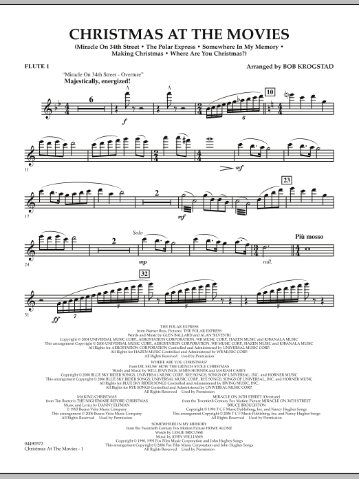 Preview Bob Krogstad Christmas At The Movies - Flute 1 Christmas sheet music, notes and chords for Full Orchestra, SKU: 286328 sheet music, piano notes, chords, guitar tabs, score, transpose, transcribe, how to play, guide, download, learn, tutorial, progression, song, artist, awards, billboard, mtv, vh1, tour, single, album, release