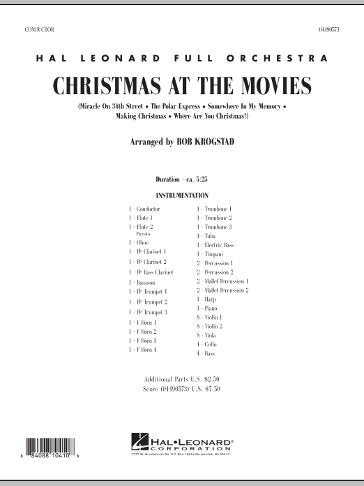 Preview Bob Krogstad Christmas At The Movies - Full Score Christmas sheet music, notes and chords for Full Orchestra, SKU: 286304 sheet music, piano notes, chords, guitar tabs, score, transpose, transcribe, how to play, guide, download, learn, tutorial, progression, song, artist, awards, billboard, mtv, vh1, tour, single, album, release