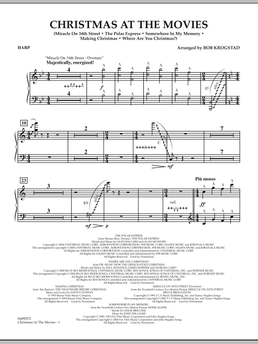 Preview Bob Krogstad Christmas At The Movies - Harp Christmas sheet music, notes and chords for Full Orchestra, SKU: 286352 sheet music, piano notes, chords, guitar tabs, score, transpose, transcribe, how to play, guide, download, learn, tutorial, progression, song, artist, awards, billboard, mtv, vh1, tour, single, album, release