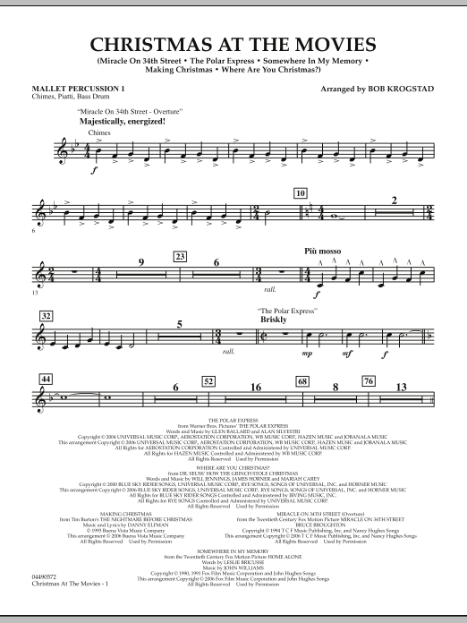 Preview Bob Krogstad Christmas At The Movies - Mallet Percussion 1 Christmas sheet music, notes and chords for Full Orchestra, SKU: 286350 sheet music, piano notes, chords, guitar tabs, score, transpose, transcribe, how to play, guide, download, learn, tutorial, progression, song, artist, awards, billboard, mtv, vh1, tour, single, album, release