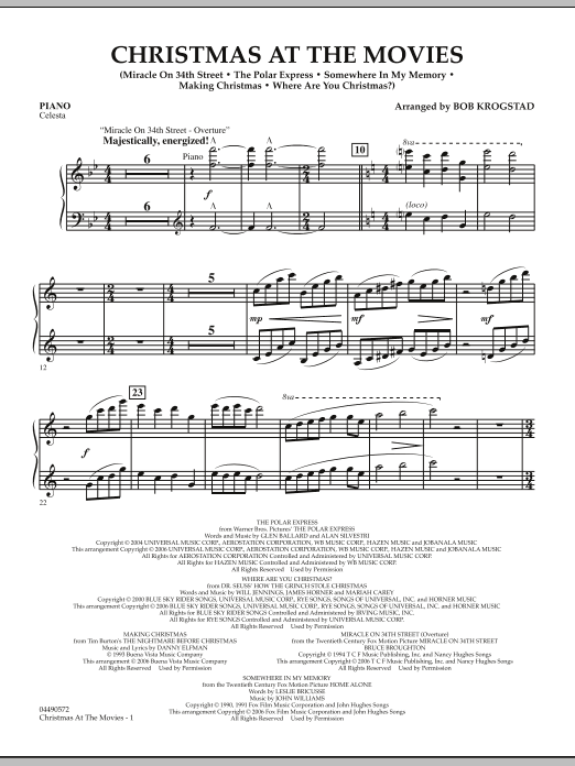 Preview Bob Krogstad Christmas At The Movies - Piano Christmas sheet music, notes and chords for Full Orchestra, SKU: 286353 sheet music, piano notes, chords, guitar tabs, score, transpose, transcribe, how to play, guide, download, learn, tutorial, progression, song, artist, awards, billboard, mtv, vh1, tour, single, album, release